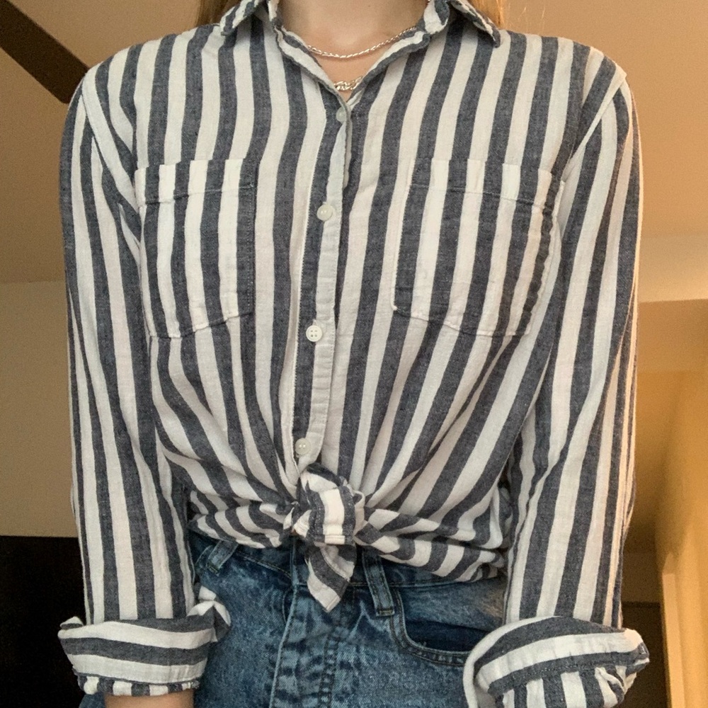H&M Blue/White Striped Button Down